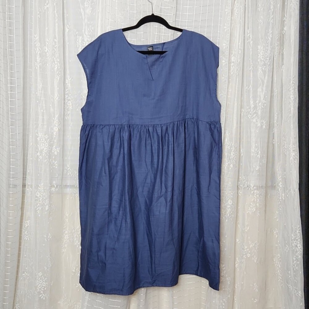 Navy Blue Sleeveless Oversized Shift Dress SzXXL